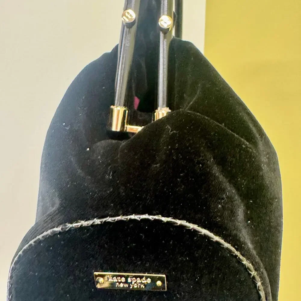 Kate Spade Maya Wood Handle Black Velvet Purse Handbag Turnlock Classic